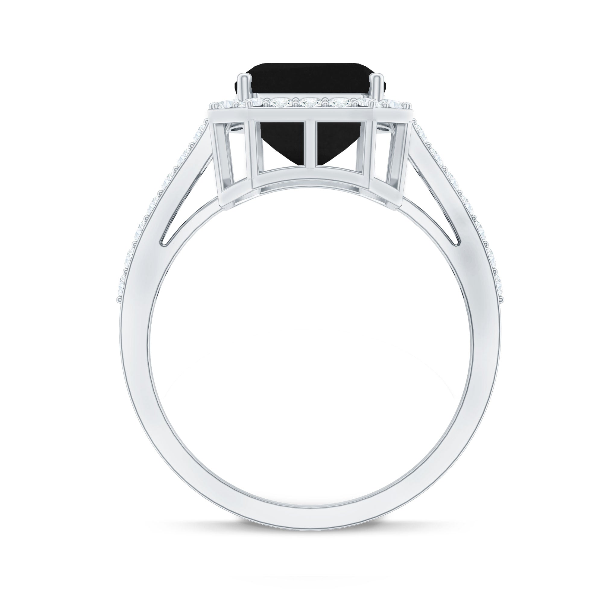 Emerald Cut Lab Created Black Diamond Halo Engagement Ring