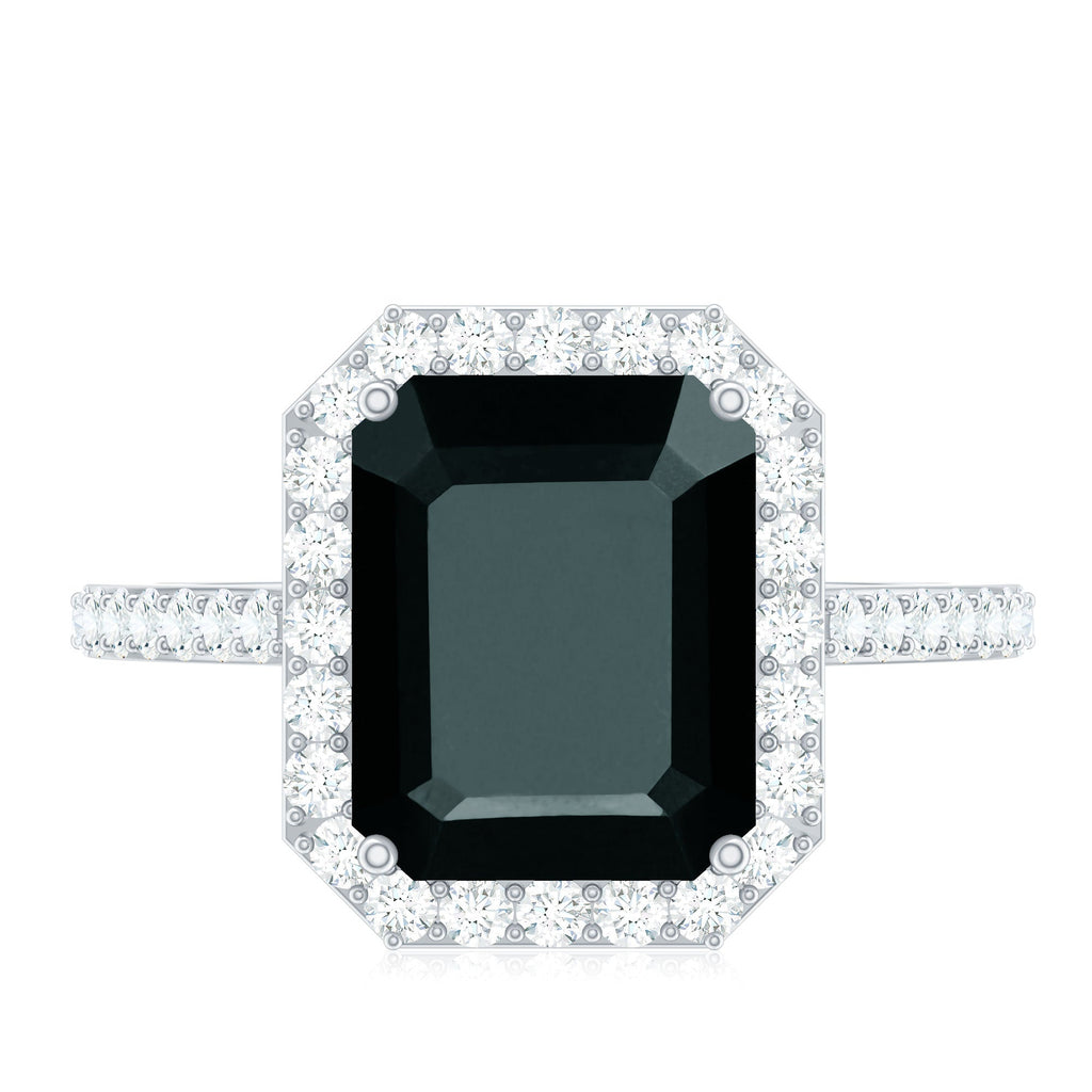 Emerald Cut Lab Created Black Diamond Halo Engagement Ring