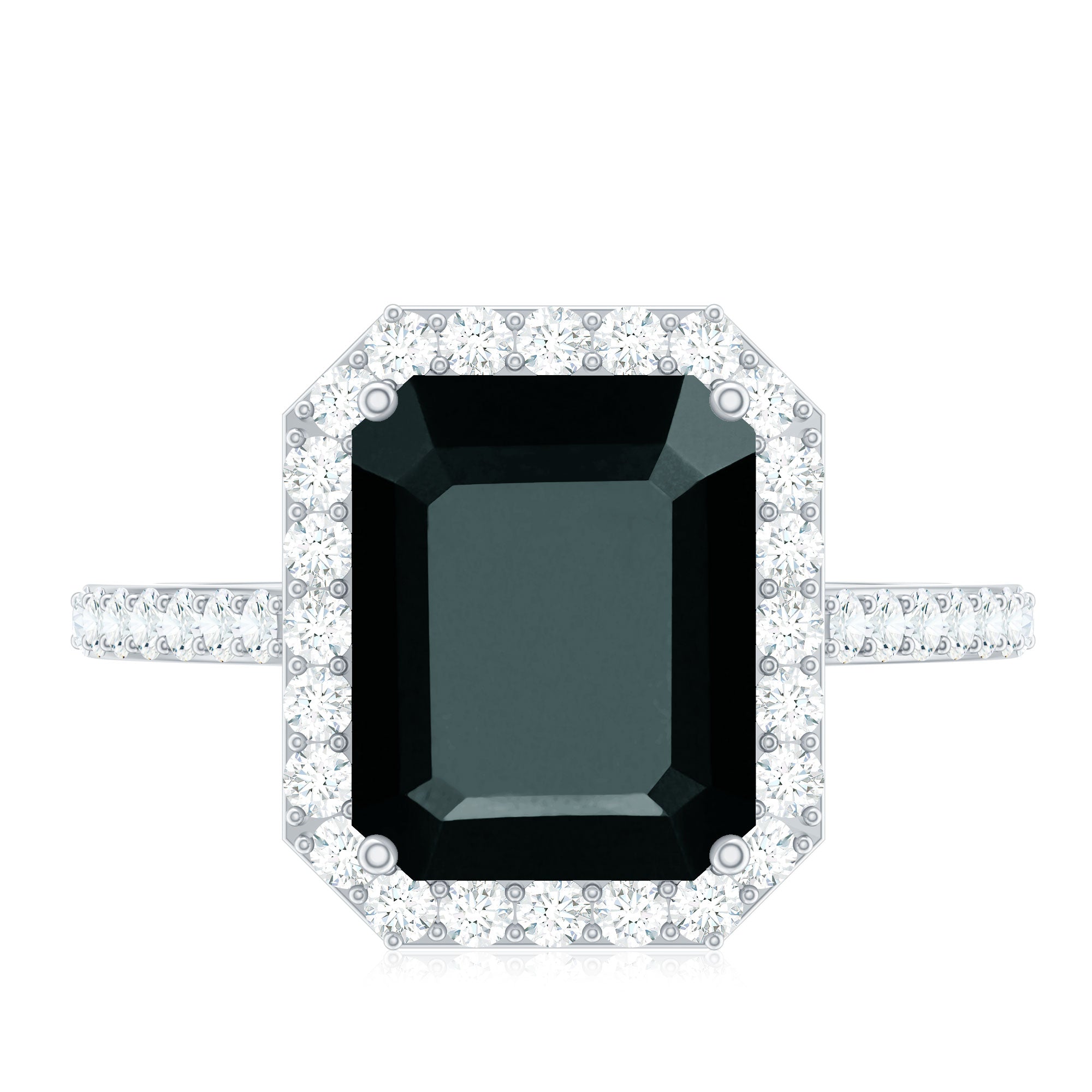 Emerald Cut Lab Created Black Diamond Halo Engagement Ring