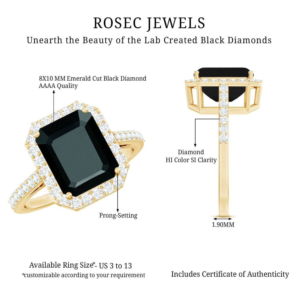 Emerald Cut Lab Created Black Diamond Halo Engagement Ring