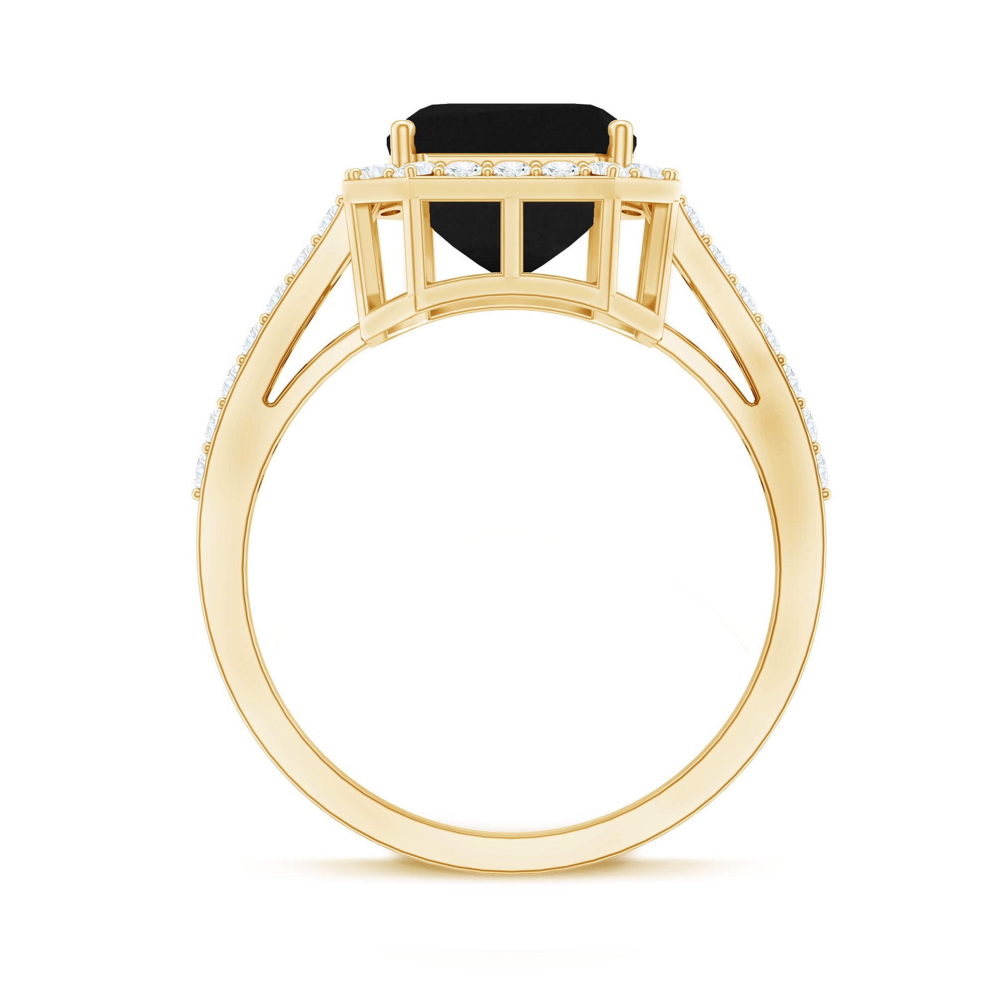 Emerald Cut Lab Created Black Diamond Halo Engagement Ring