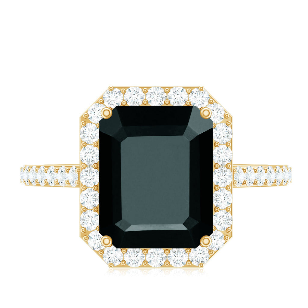 Emerald Cut Lab Created Black Diamond Halo Engagement Ring