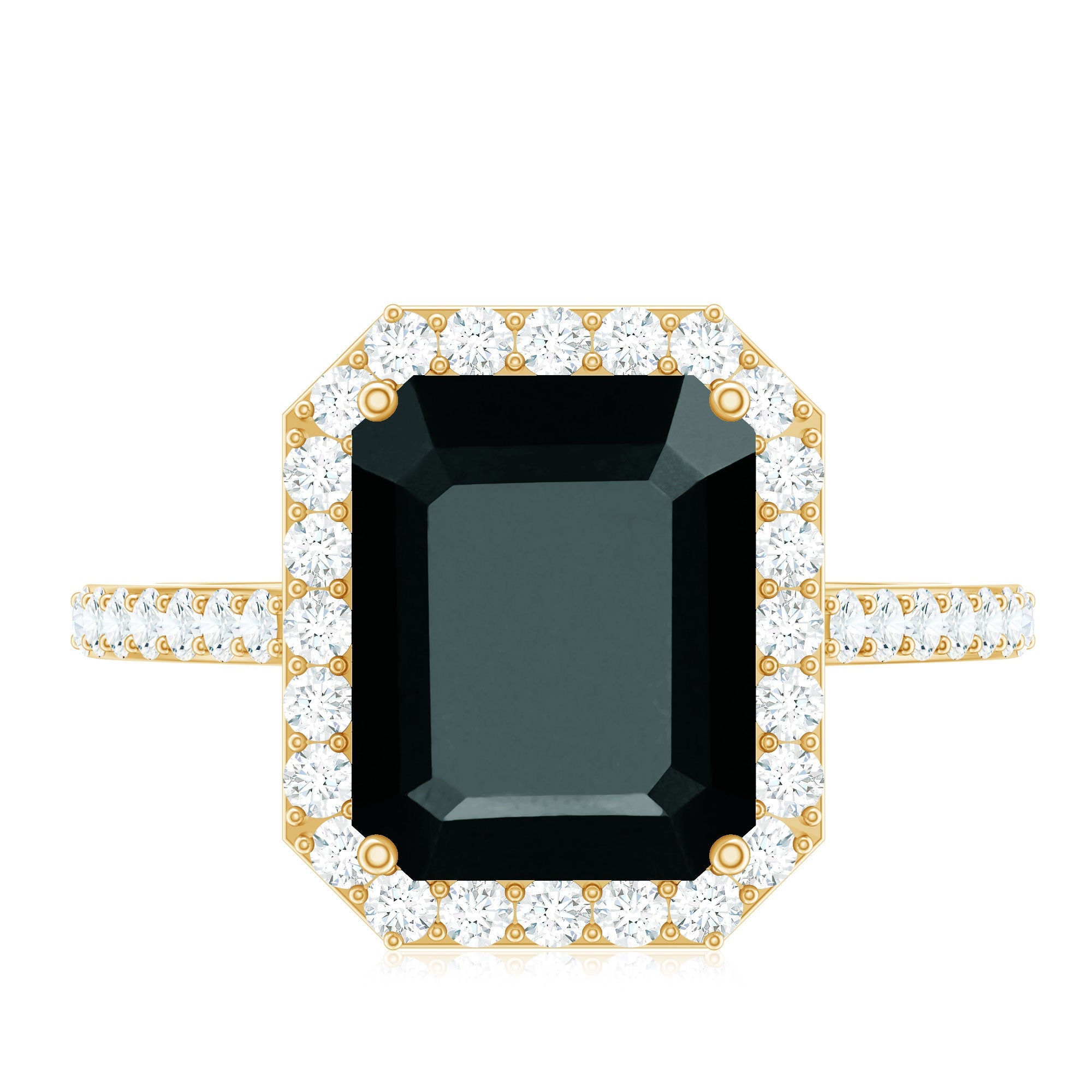 Emerald Cut Lab Created Black Diamond Halo Engagement Ring