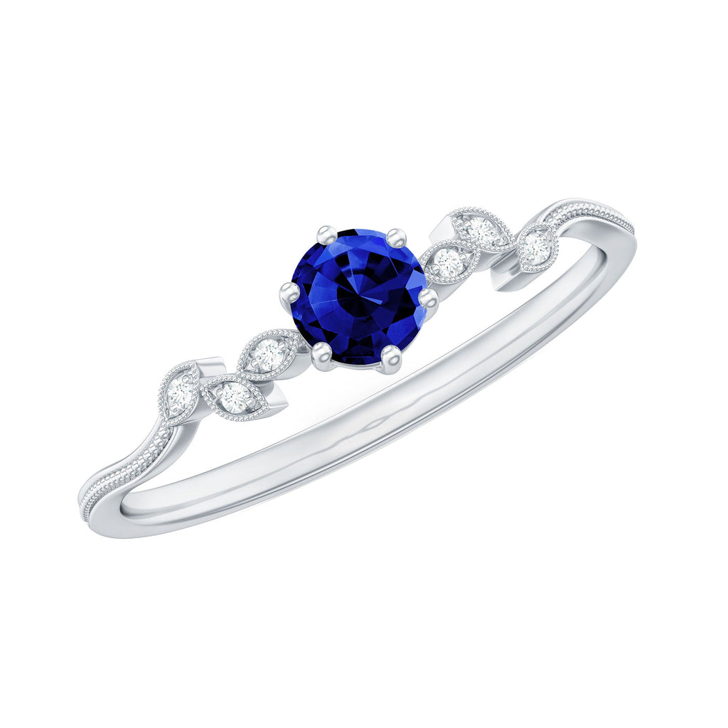 Certified 0.6 Carat Lab Grown Blue Sapphire Flower Promise Ring with Diamond