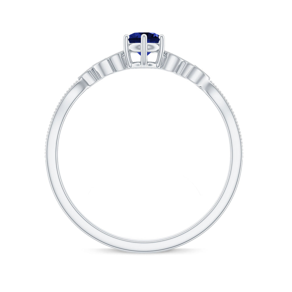 Certified 0.6 Carat Lab Grown Blue Sapphire Flower Promise Ring with Diamond