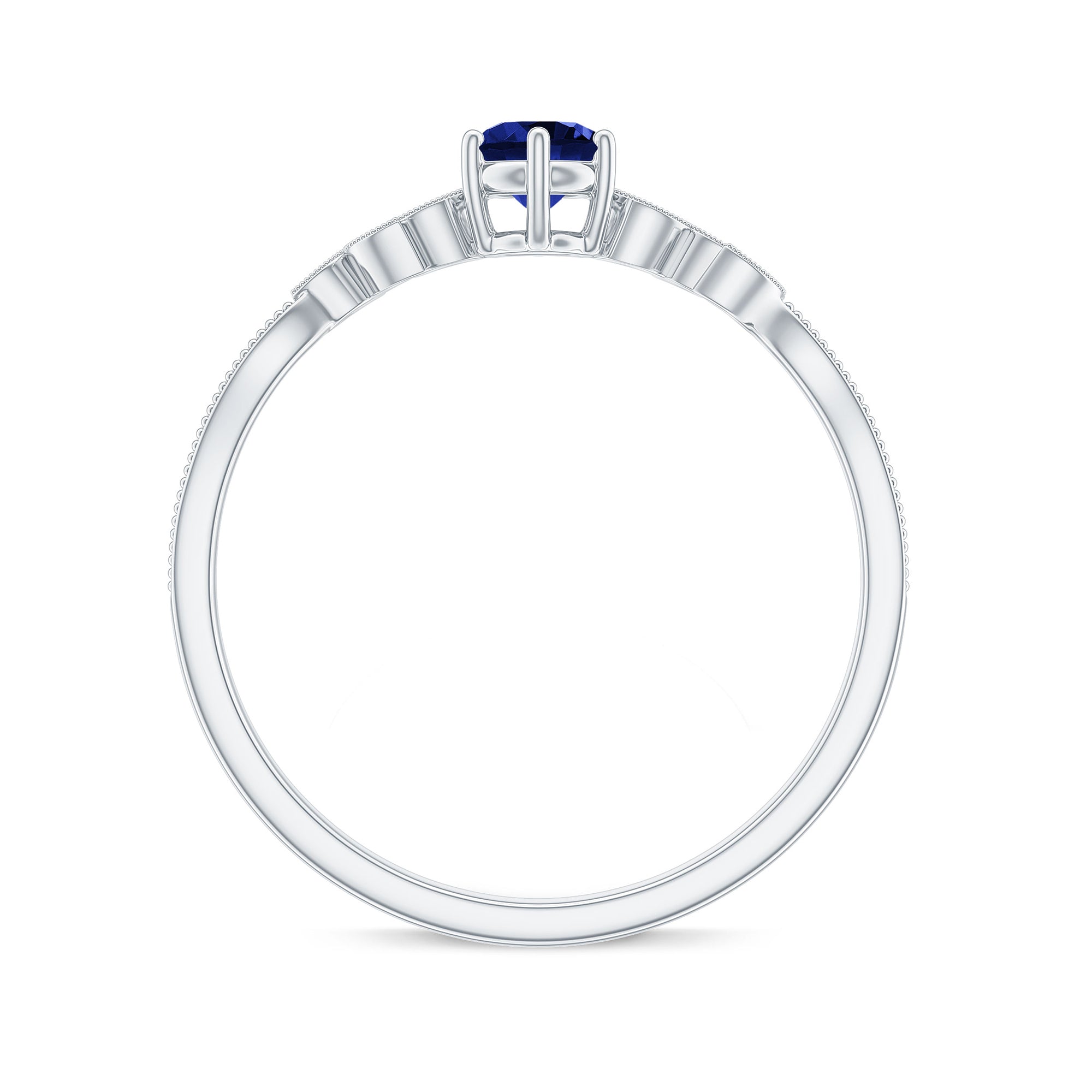 Certified 0.6 Carat Lab Grown Blue Sapphire Flower Promise Ring with Diamond