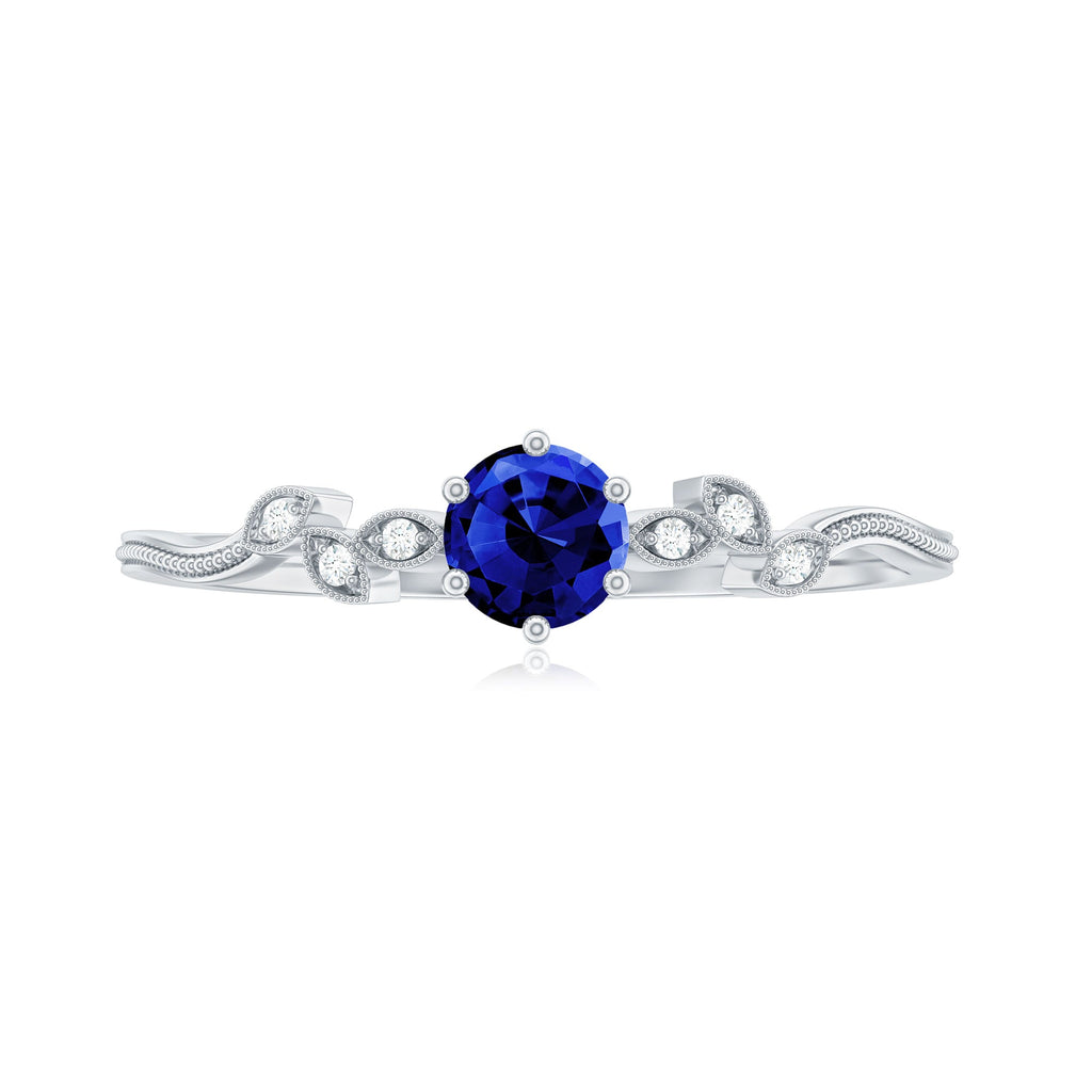 Certified 0.6 Carat Lab Grown Blue Sapphire Flower Promise Ring with Diamond