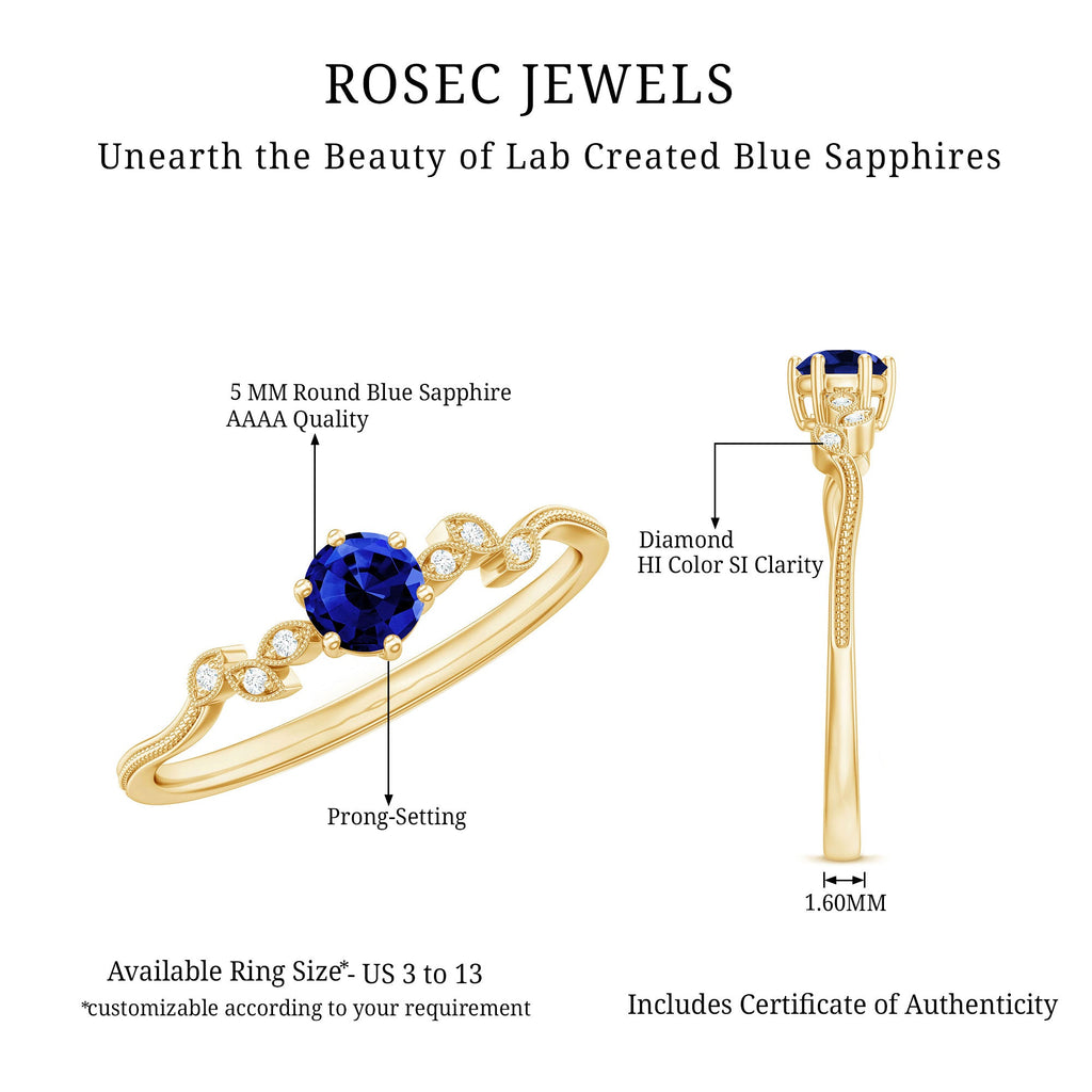 Certified 0.6 Carat Lab Grown Blue Sapphire Flower Promise Ring with Diamond