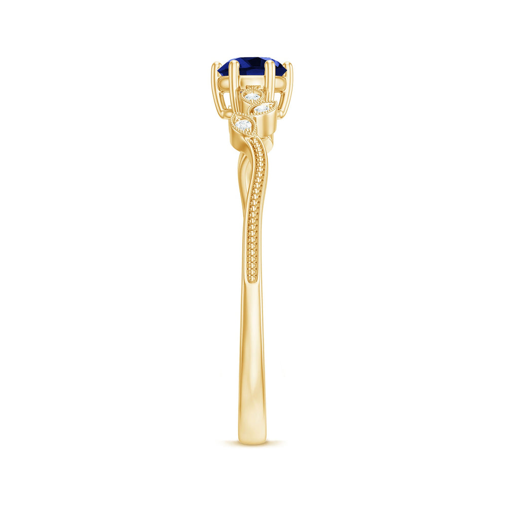 Certified 0.6 Carat Lab Grown Blue Sapphire Flower Promise Ring with Diamond
