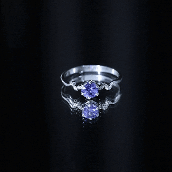Minimal Leaf Promise Ring with Tanzanite and Diamond