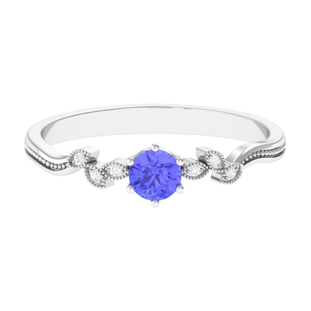 Minimal Leaf Promise Ring with Tanzanite and Diamond