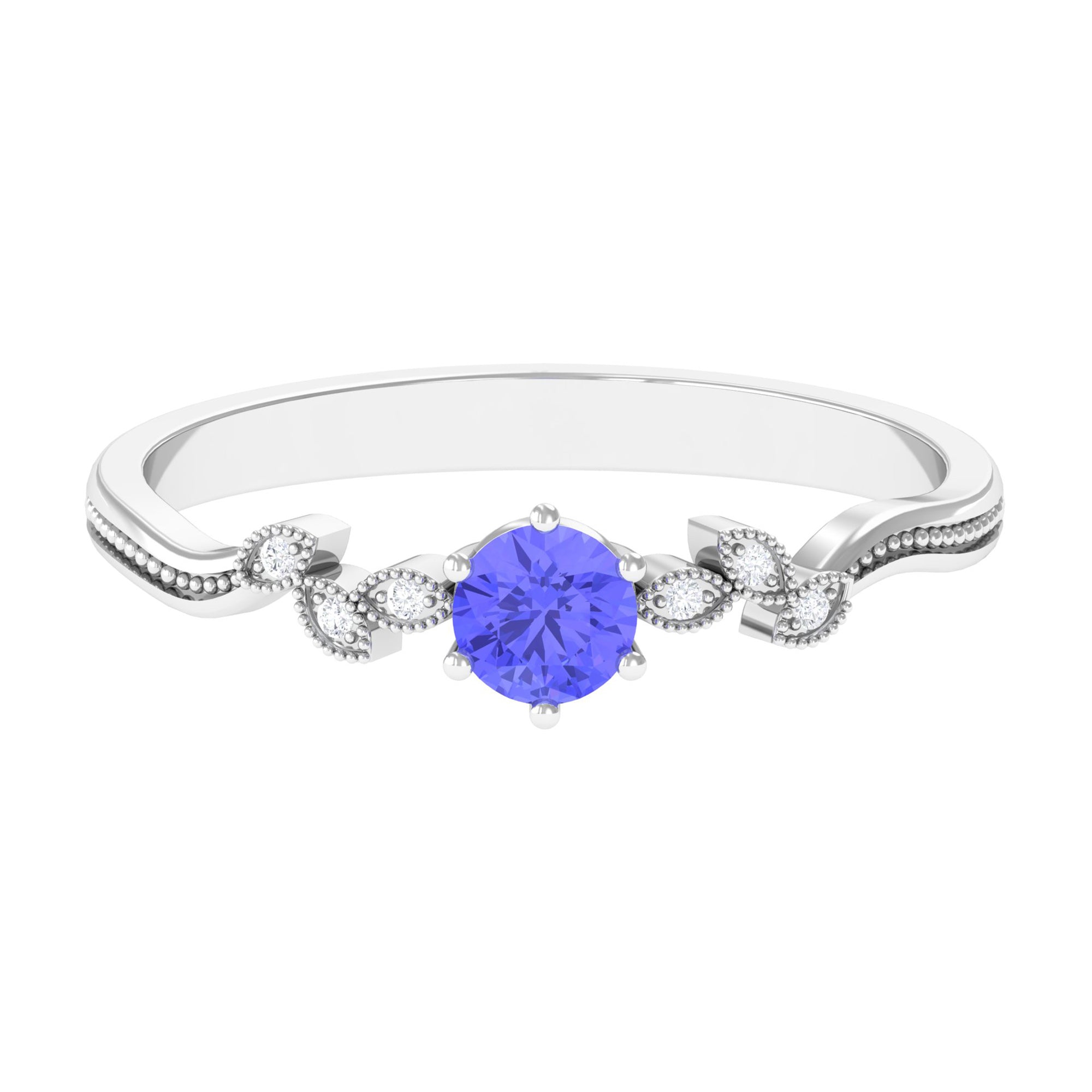 Minimal Leaf Promise Ring with Tanzanite and Diamond