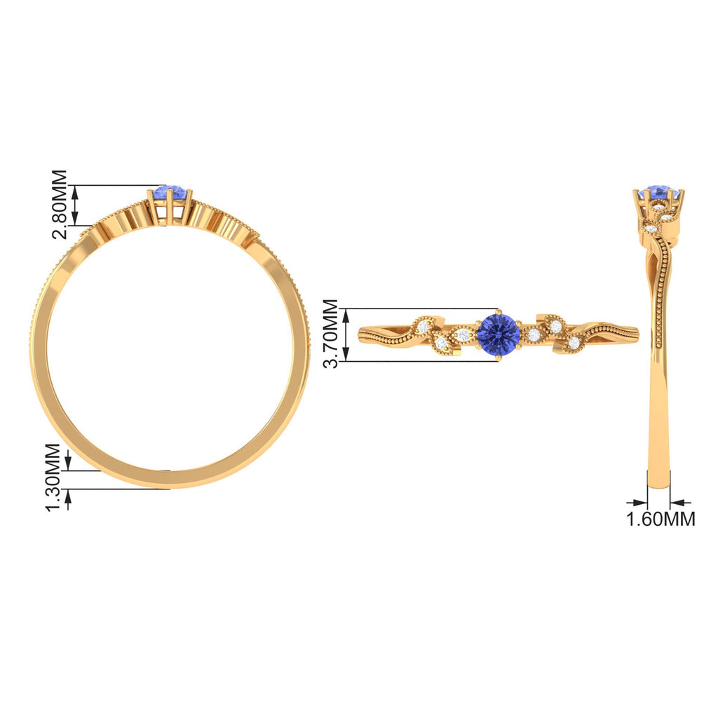 Minimal Leaf Promise Ring with Tanzanite and Diamond