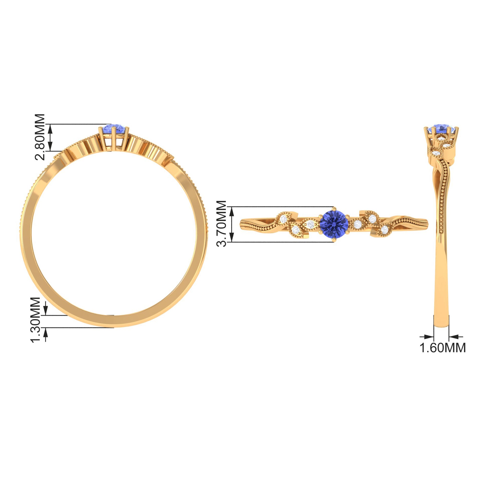 Minimal Leaf Promise Ring with Tanzanite and Diamond