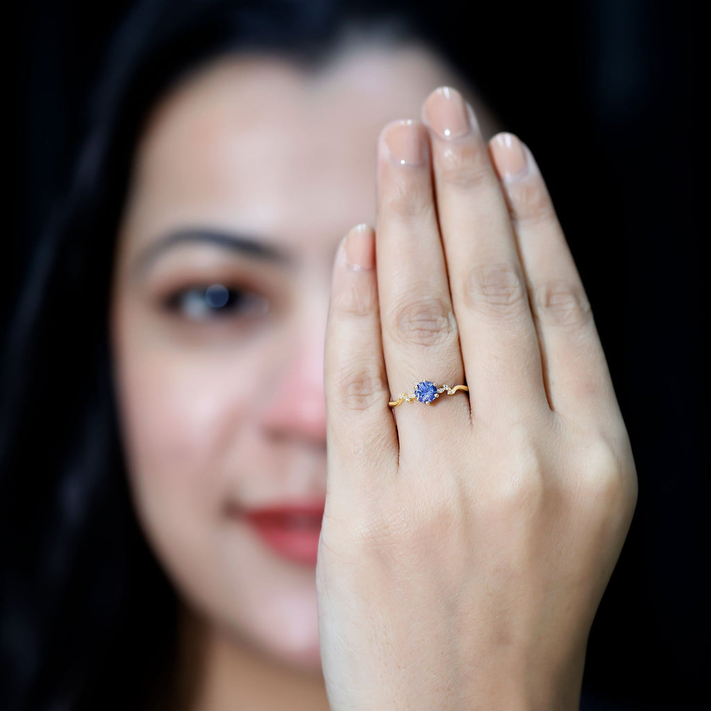 Minimal Leaf Promise Ring with Tanzanite and Diamond