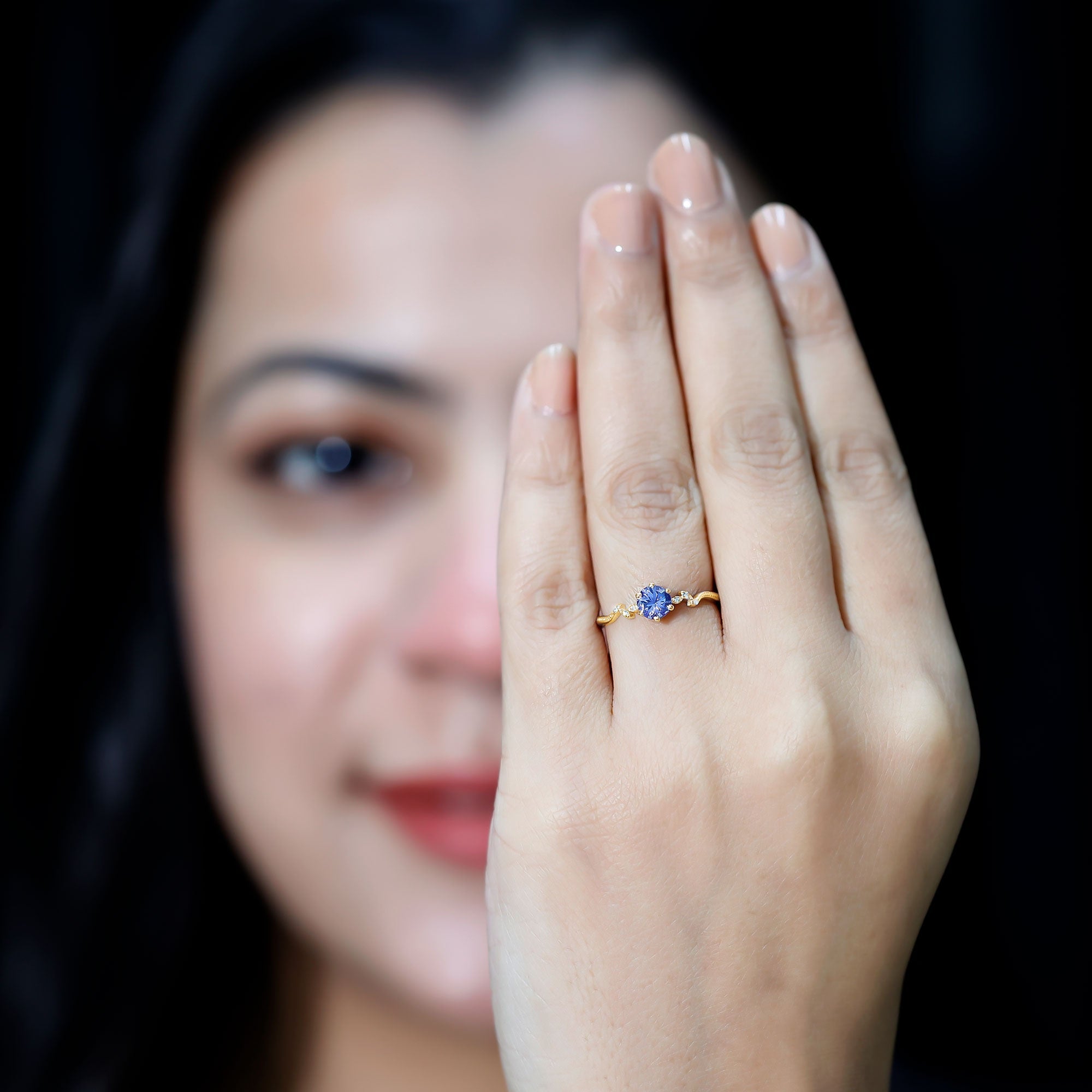 Minimal Leaf Promise Ring with Tanzanite and Diamond
