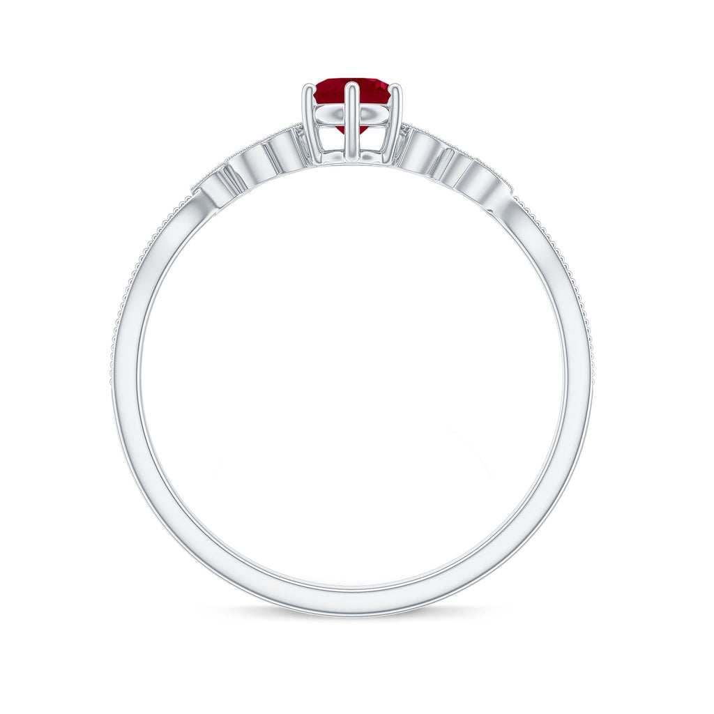 Ruby and Diamond Leaf Branch Promise Ring