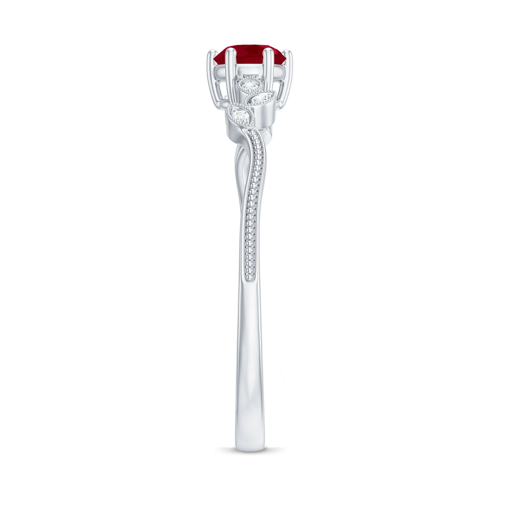 Ruby and Diamond Leaf Branch Promise Ring