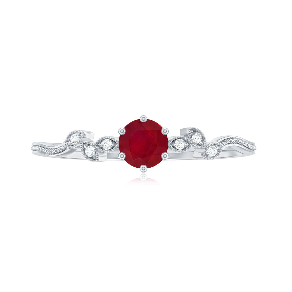 Ruby and Diamond Leaf Branch Promise Ring