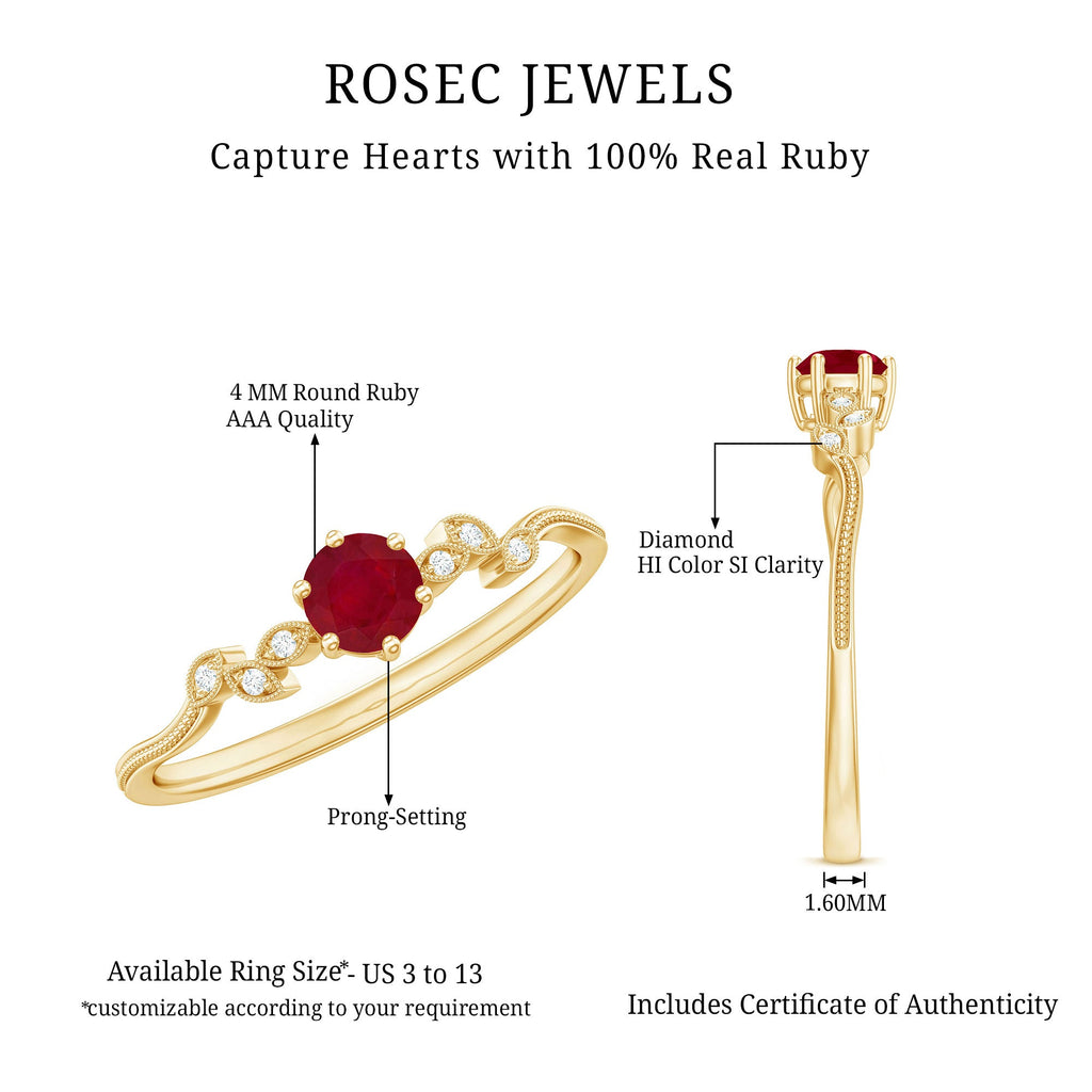 Ruby and Diamond Leaf Branch Promise Ring
