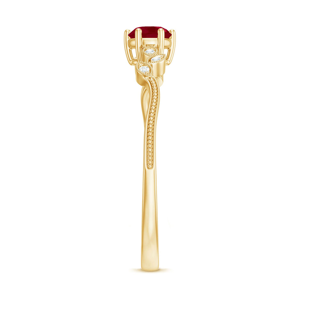Ruby and Diamond Leaf Branch Promise Ring