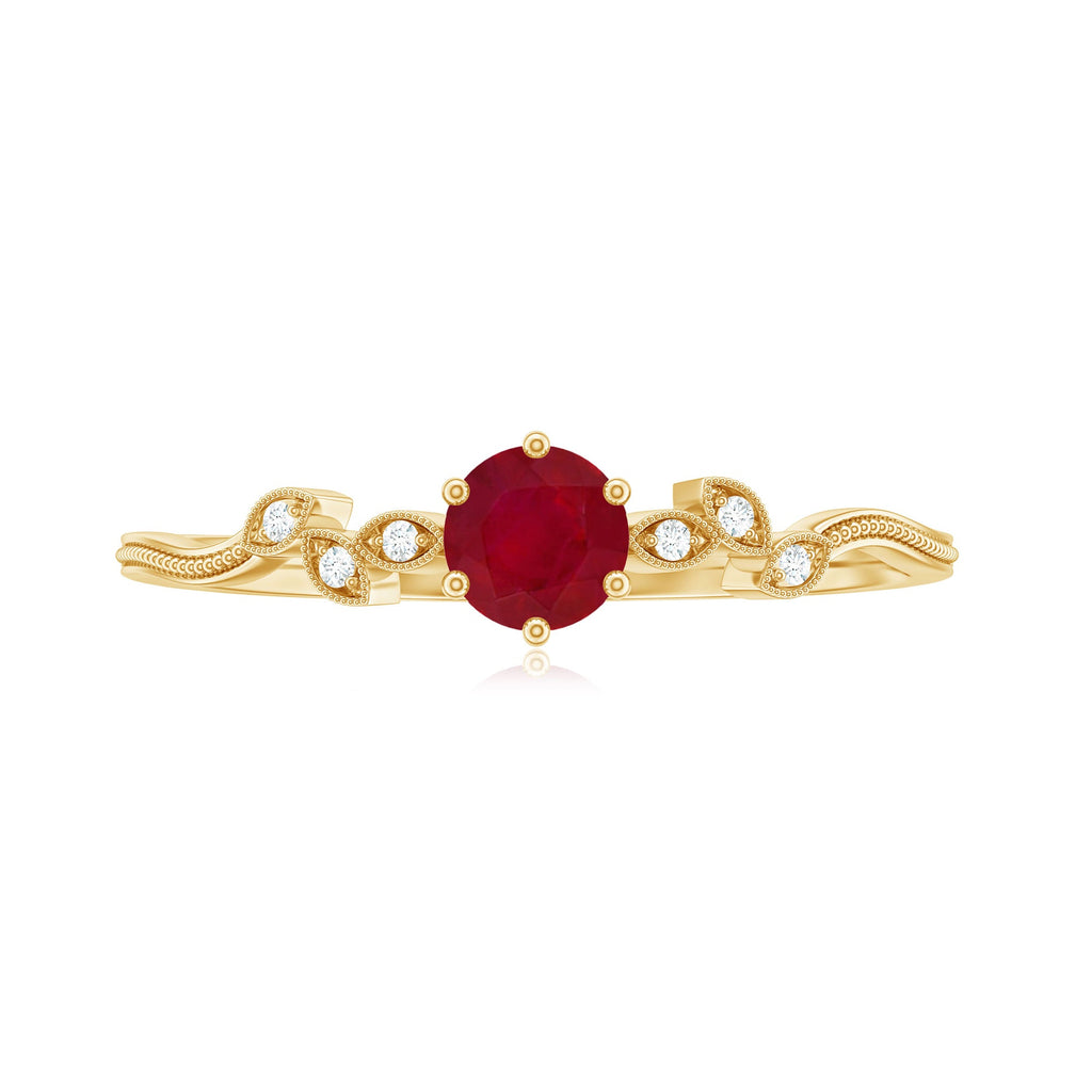 Ruby and Diamond Leaf Branch Promise Ring