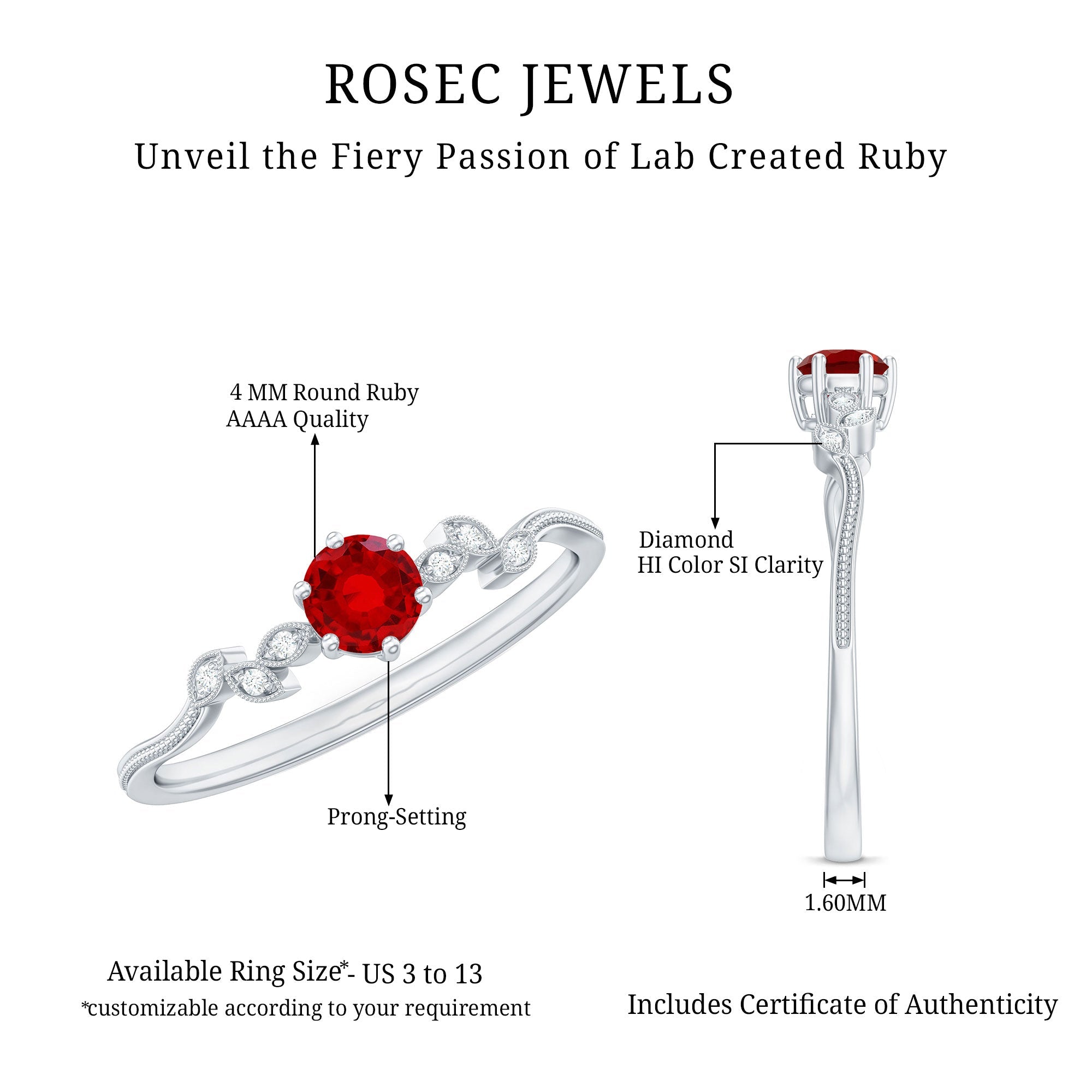 Minimalist Lab Grown Ruby Leaf Promise Ring With Real Diamonds