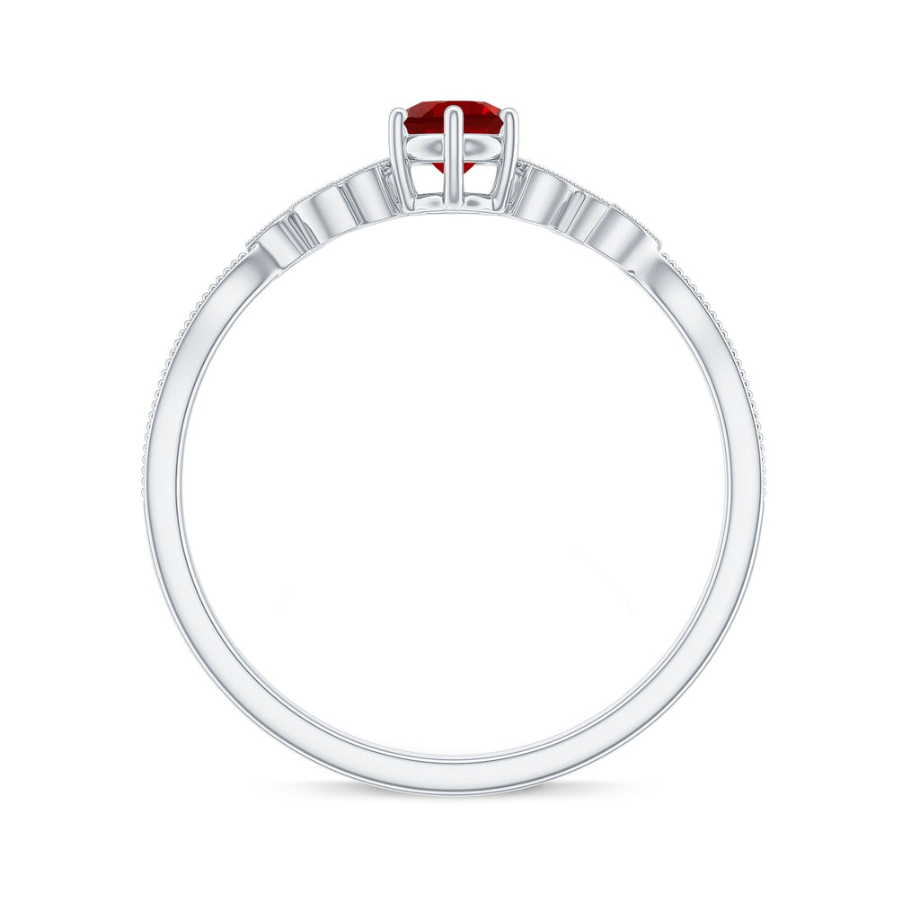 Minimalist Lab Grown Ruby Leaf Promise Ring With Real Diamonds