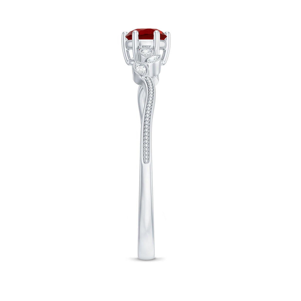 Minimalist Lab Grown Ruby Leaf Promise Ring With Real Diamonds