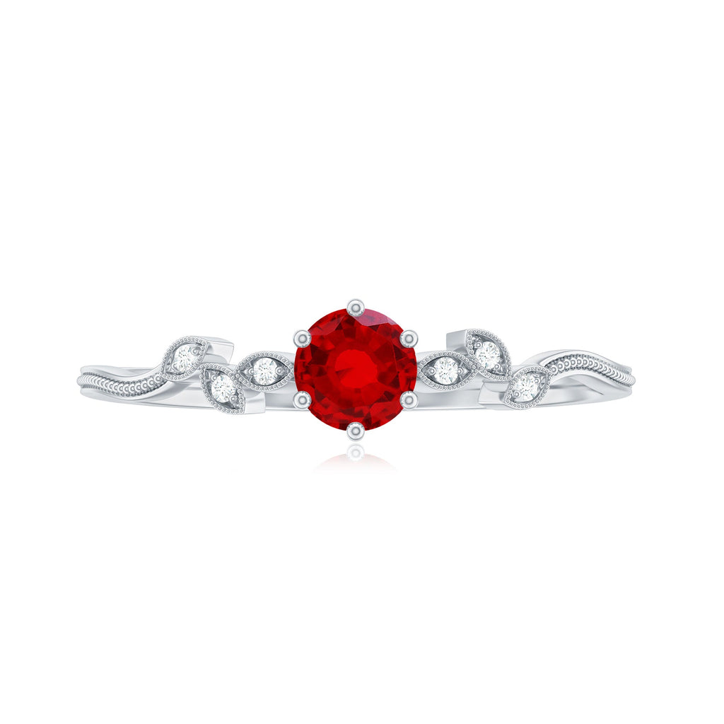 Minimalist Lab Grown Ruby Leaf Promise Ring With Real Diamonds