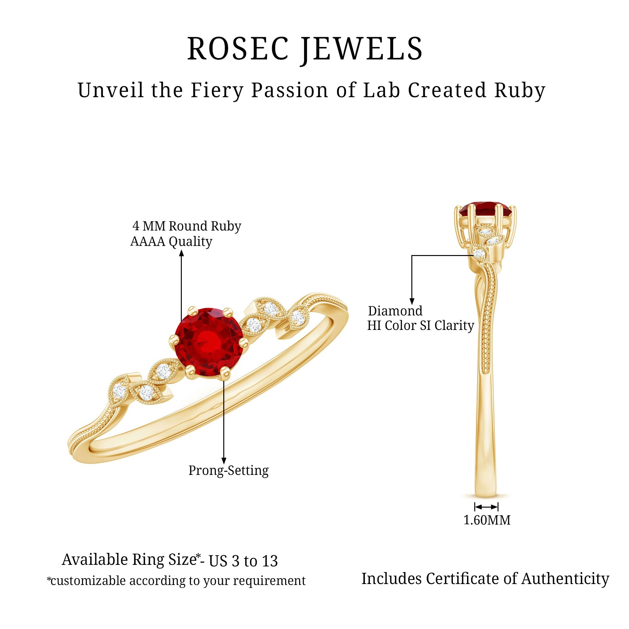 Minimalist Lab Grown Ruby Leaf Promise Ring With Real Diamonds