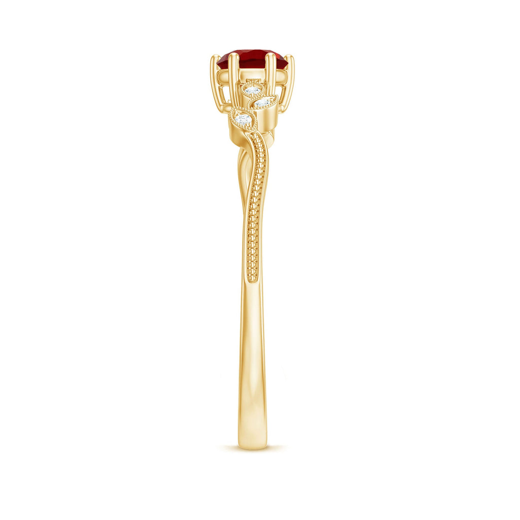Minimalist Lab Grown Ruby Leaf Promise Ring With Real Diamonds