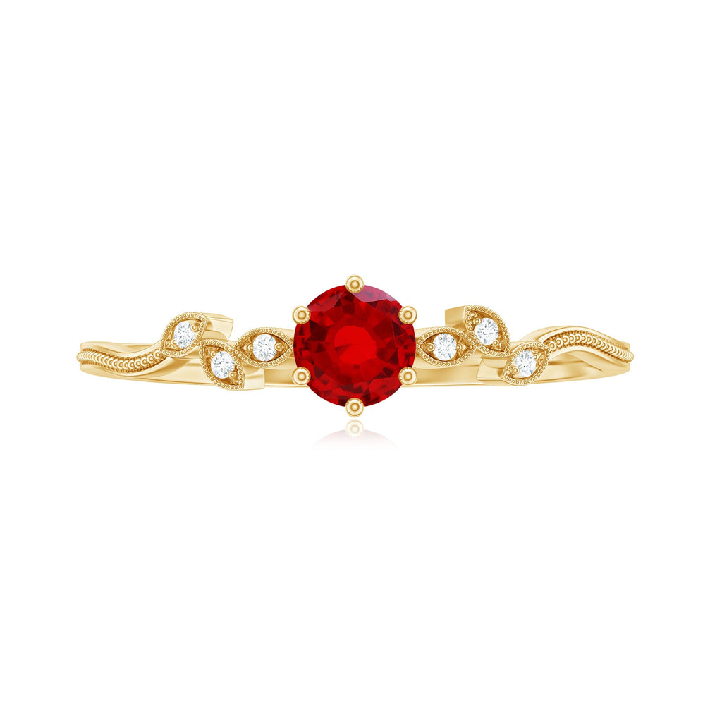 Minimalist Lab Grown Ruby Leaf Promise Ring With Real Diamonds