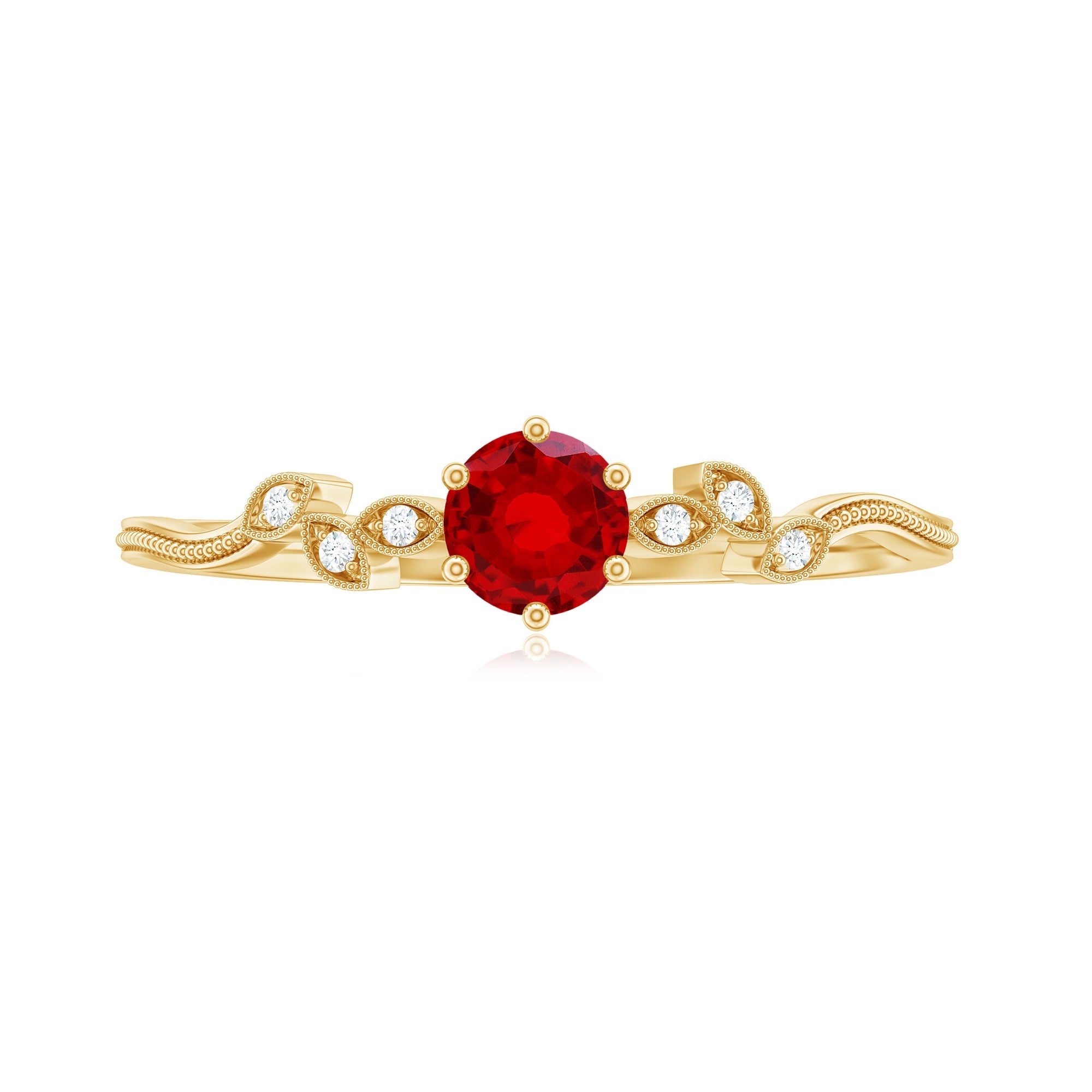 Minimalist Lab Grown Ruby Leaf Promise Ring With Real Diamonds