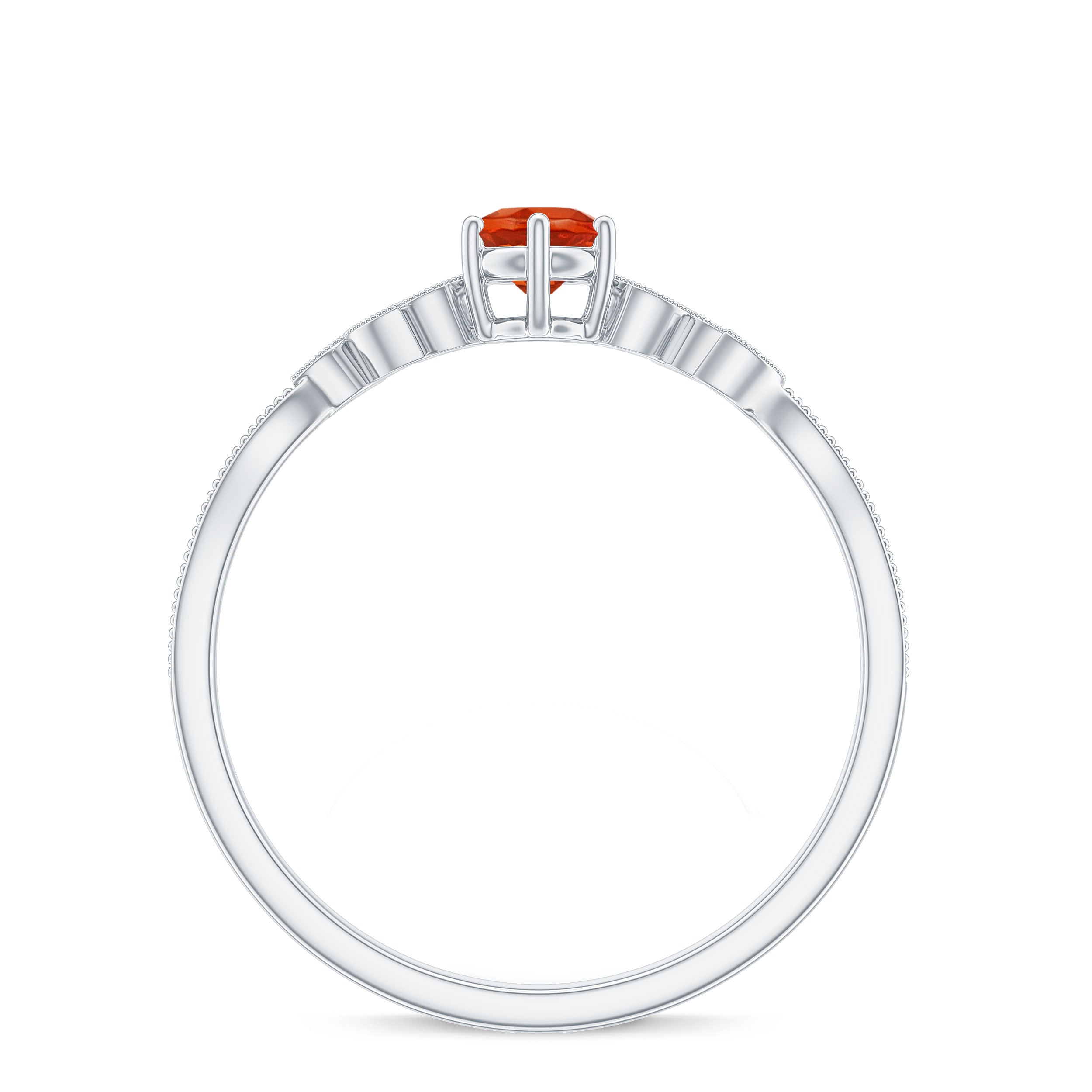 Round Fire Opal Minimal Leaf Promise Ring with Diamond in Gold