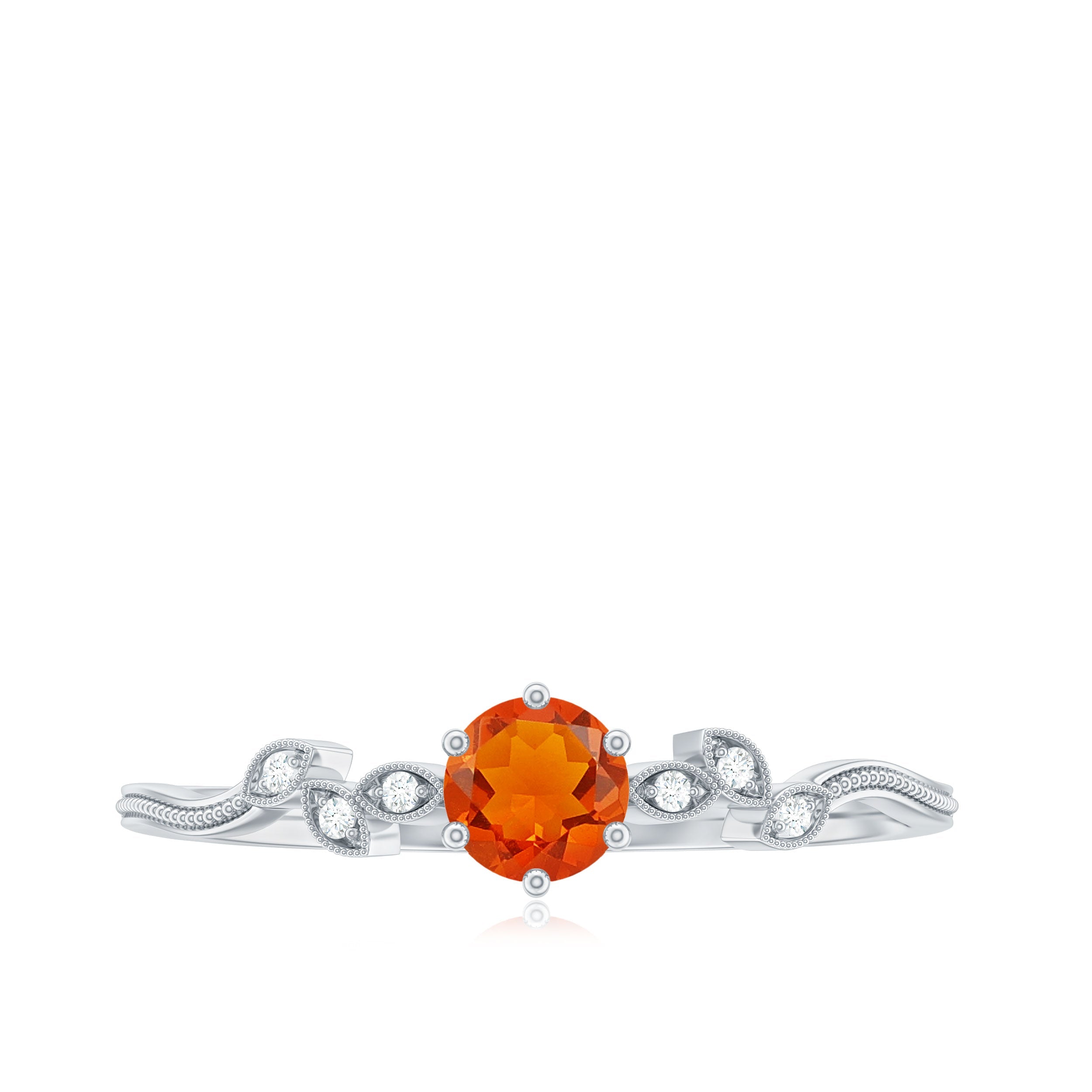 Round Fire Opal Minimal Leaf Promise Ring with Diamond in Gold