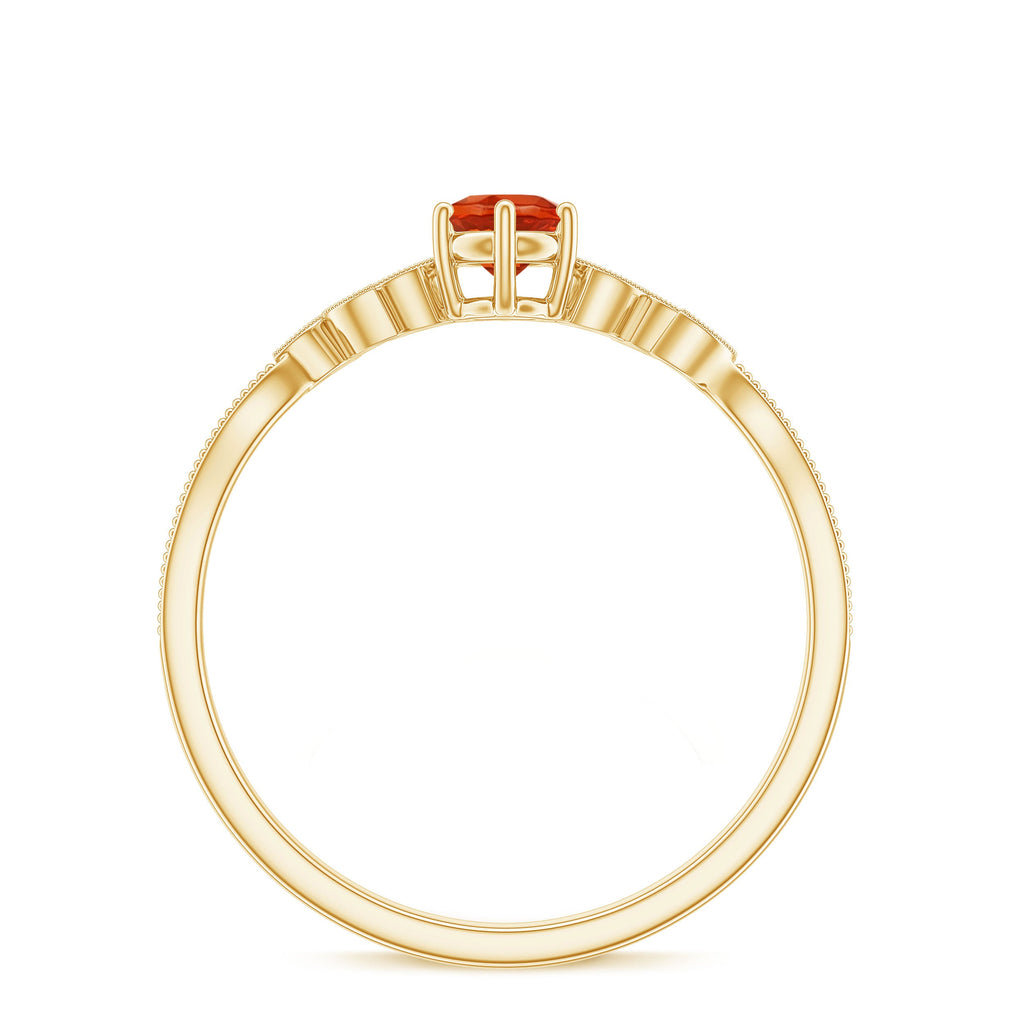 Round Fire Opal Minimal Leaf Promise Ring with Diamond in Gold