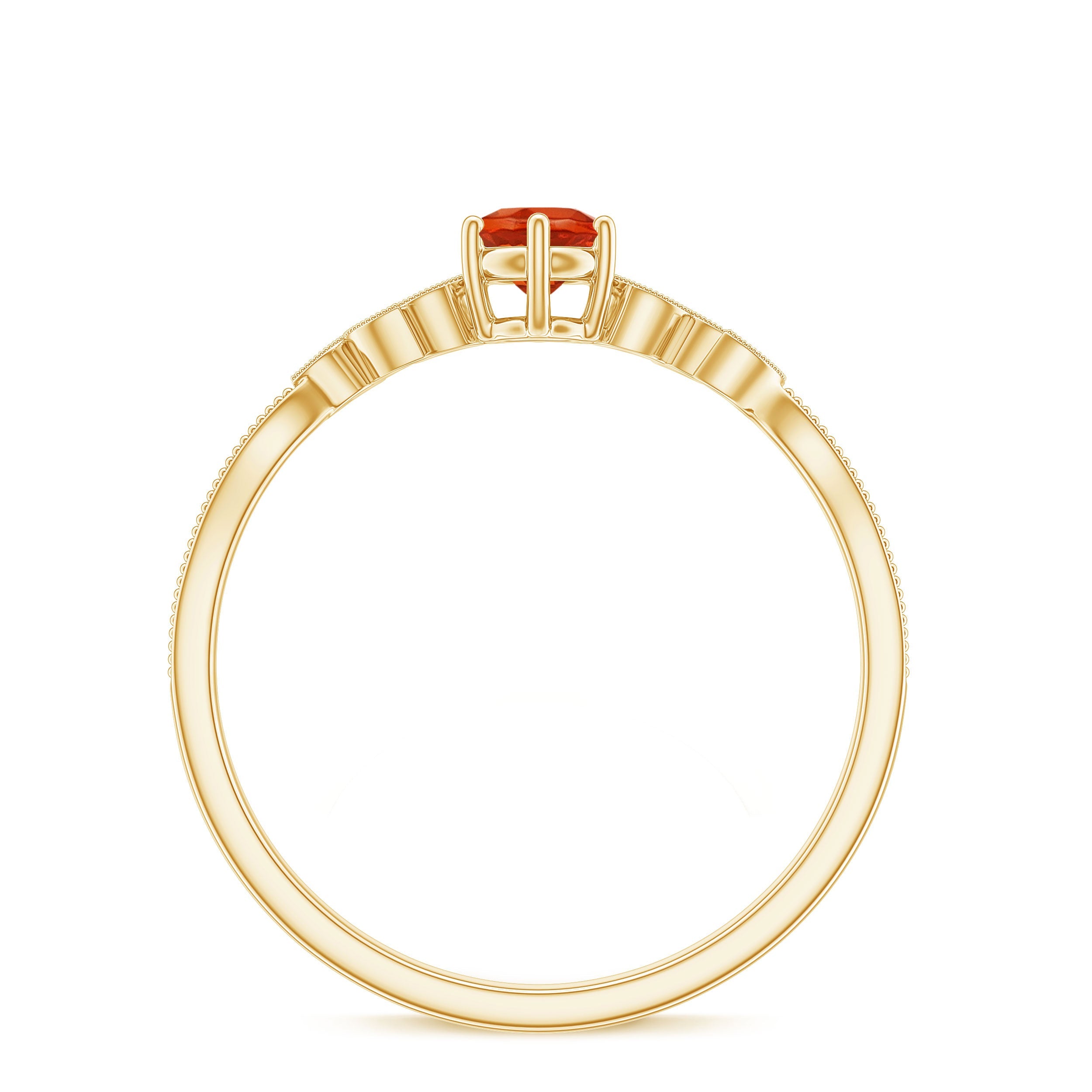 Round Fire Opal Minimal Leaf Promise Ring with Diamond in Gold