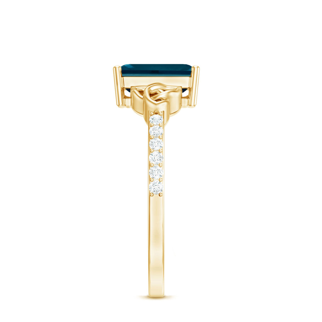 Emerald Cut London Blue Topaz Celtic Engagement Ring with Diamond