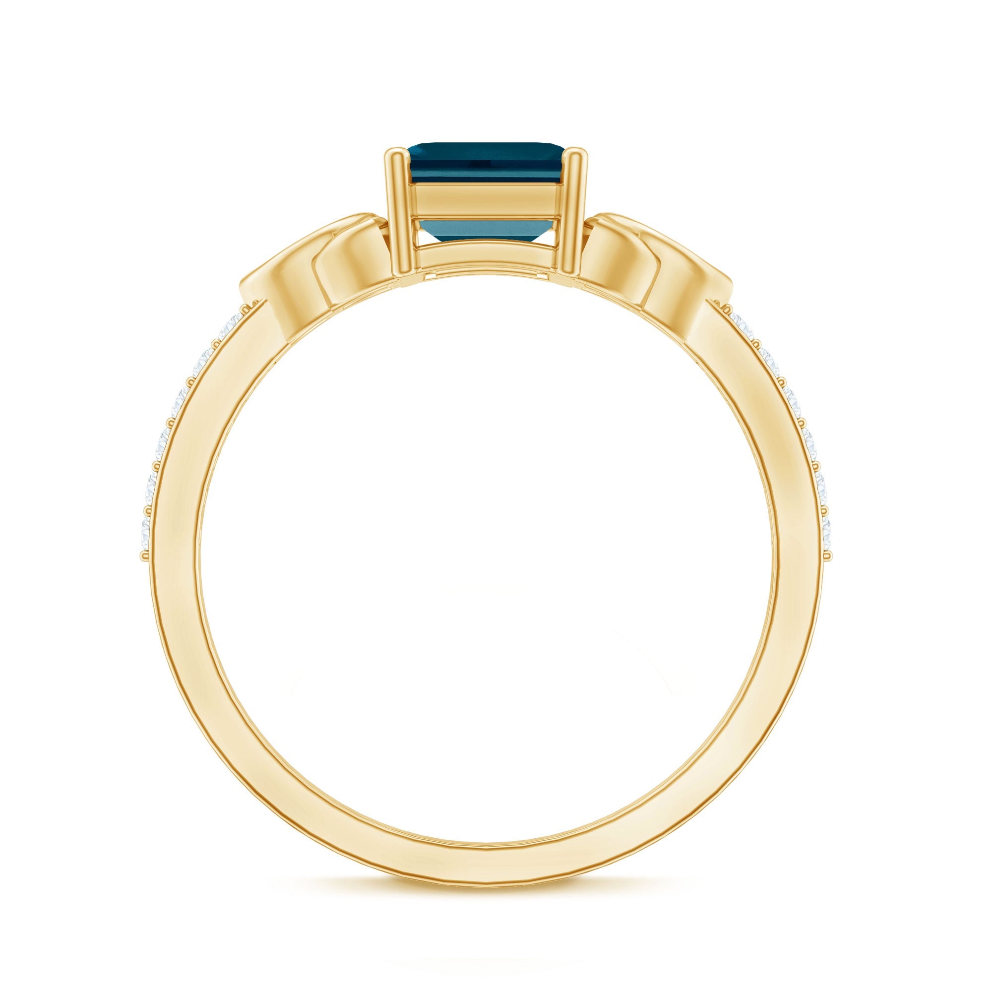 Emerald Cut London Blue Topaz Celtic Engagement Ring with Diamond