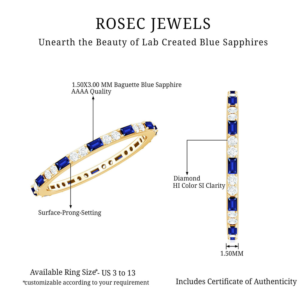 Certified Baguette Lab Blue Sapphire Eternity Ring with Diamond