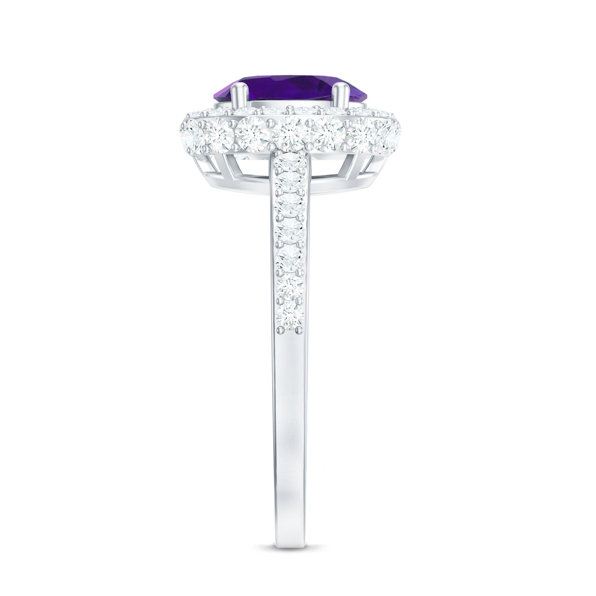 Oval Amethyst Engagement Ring with Moissanite Halo