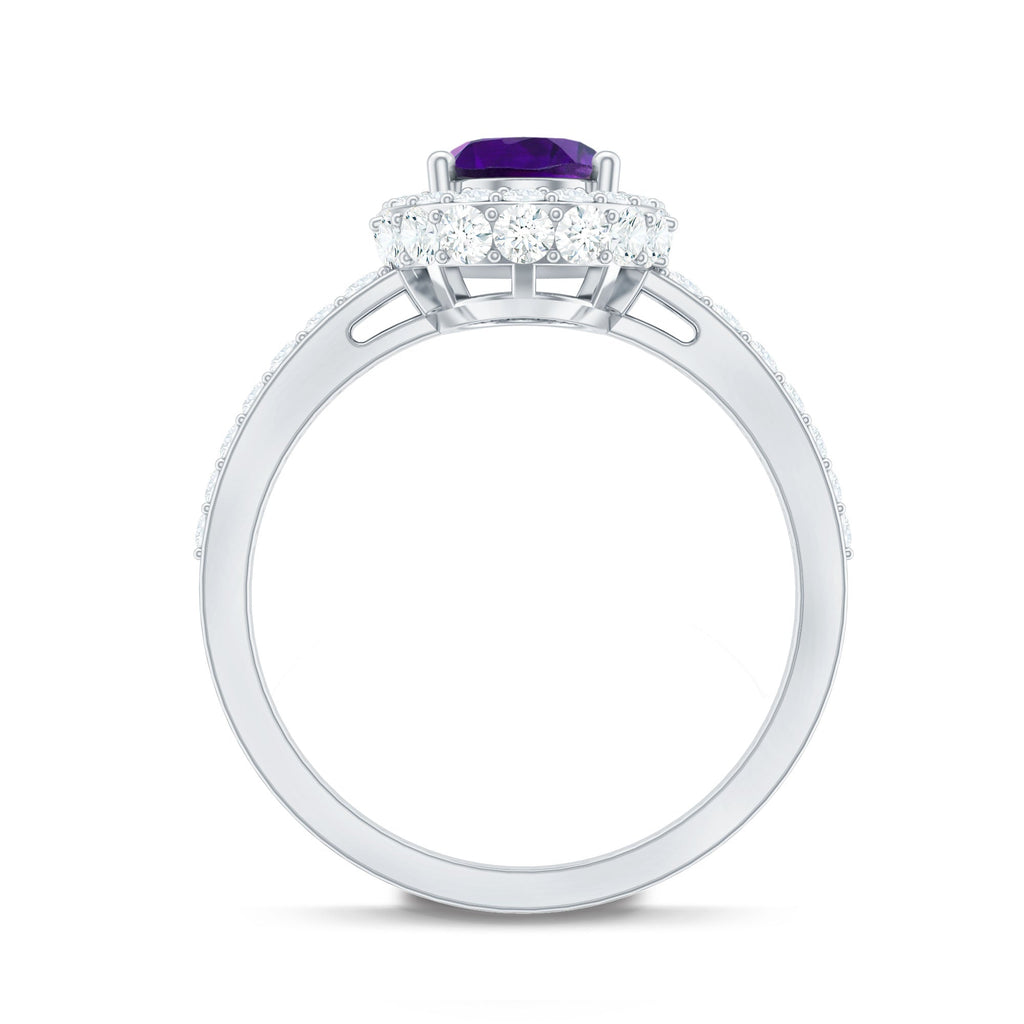 Oval Amethyst Engagement Ring with Moissanite Halo