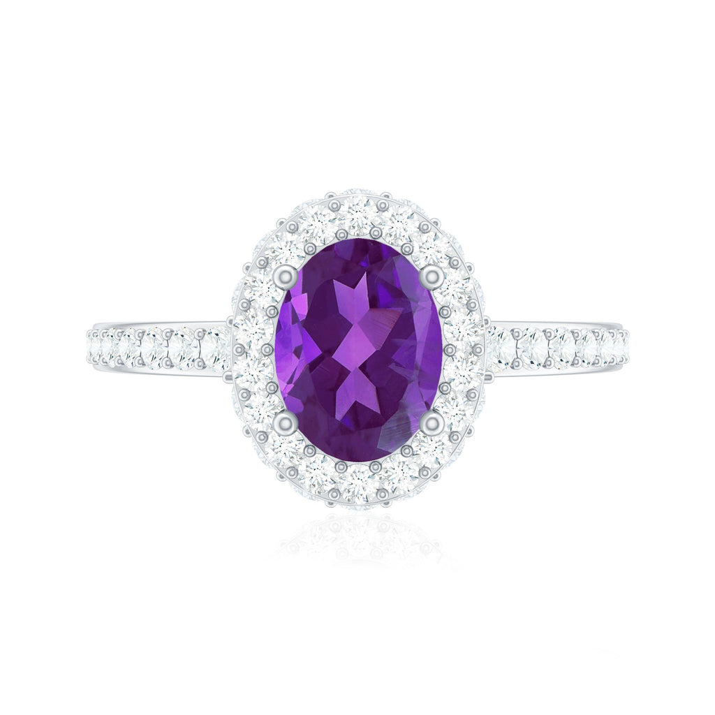 Oval Amethyst Engagement Ring with Moissanite Halo