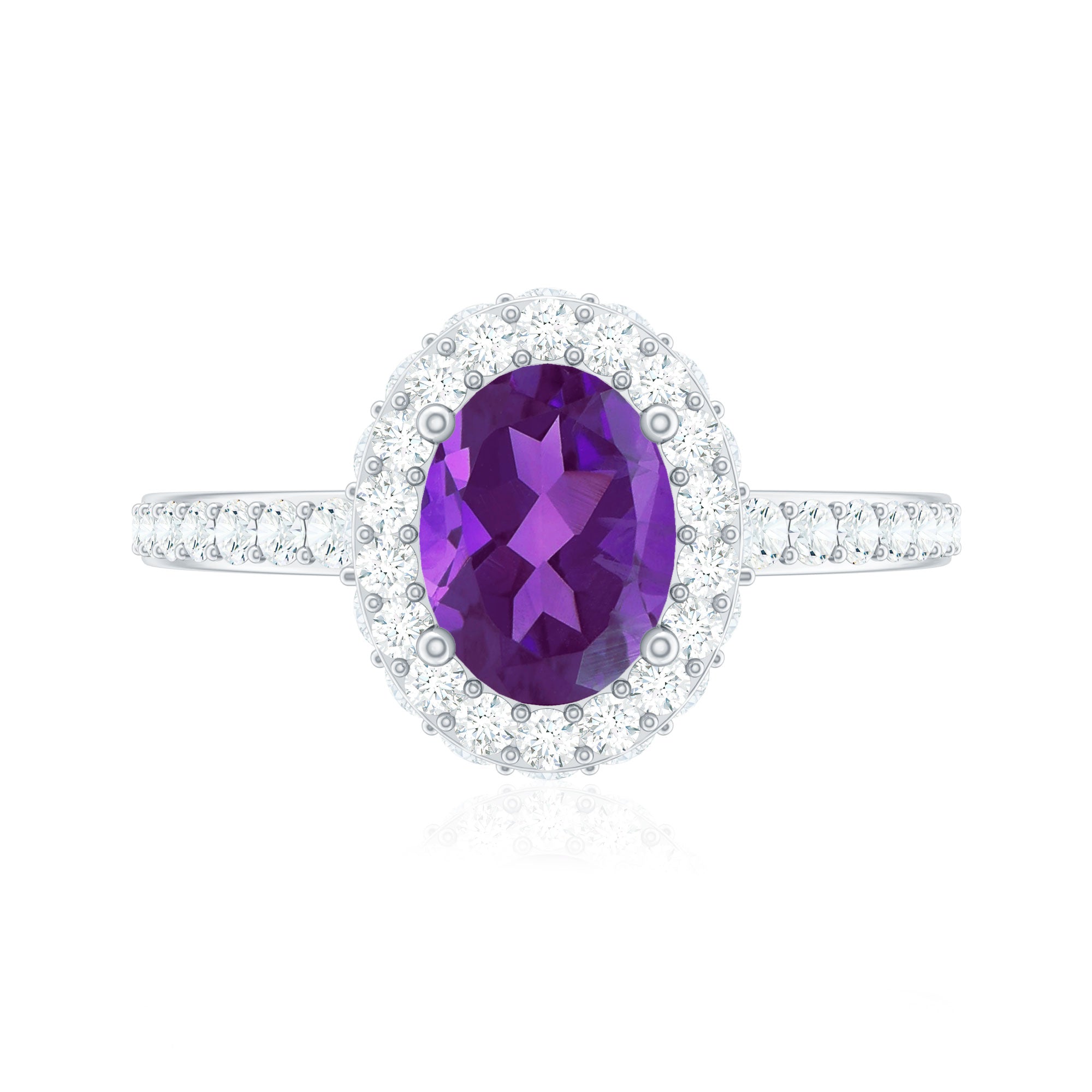Oval Amethyst Engagement Ring with Moissanite Halo