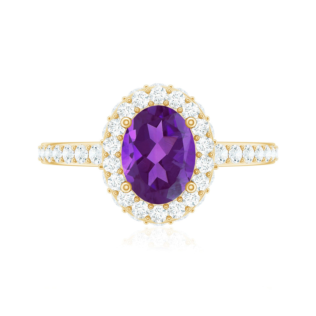 Oval Amethyst Engagement Ring with Moissanite Halo