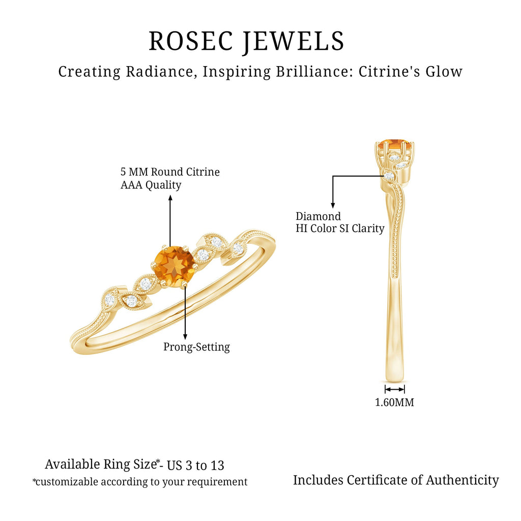 Nature Inspired Citrine Promise Ring with Diamond