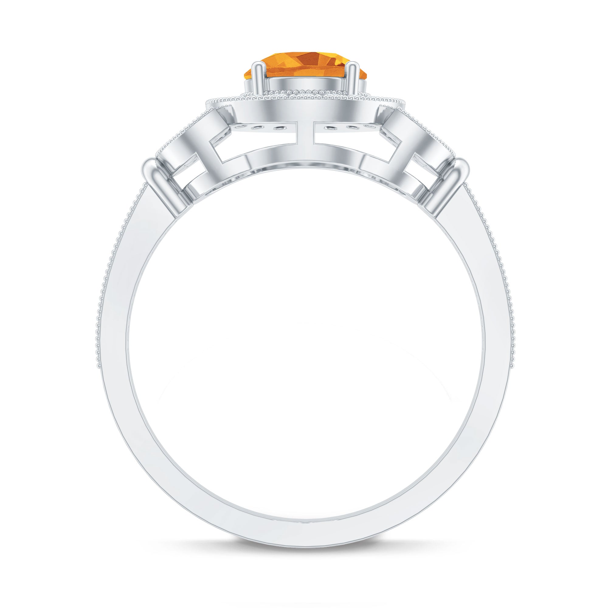 Vintage Style 7mm Citrine Engagement Ring with Diamond Halo