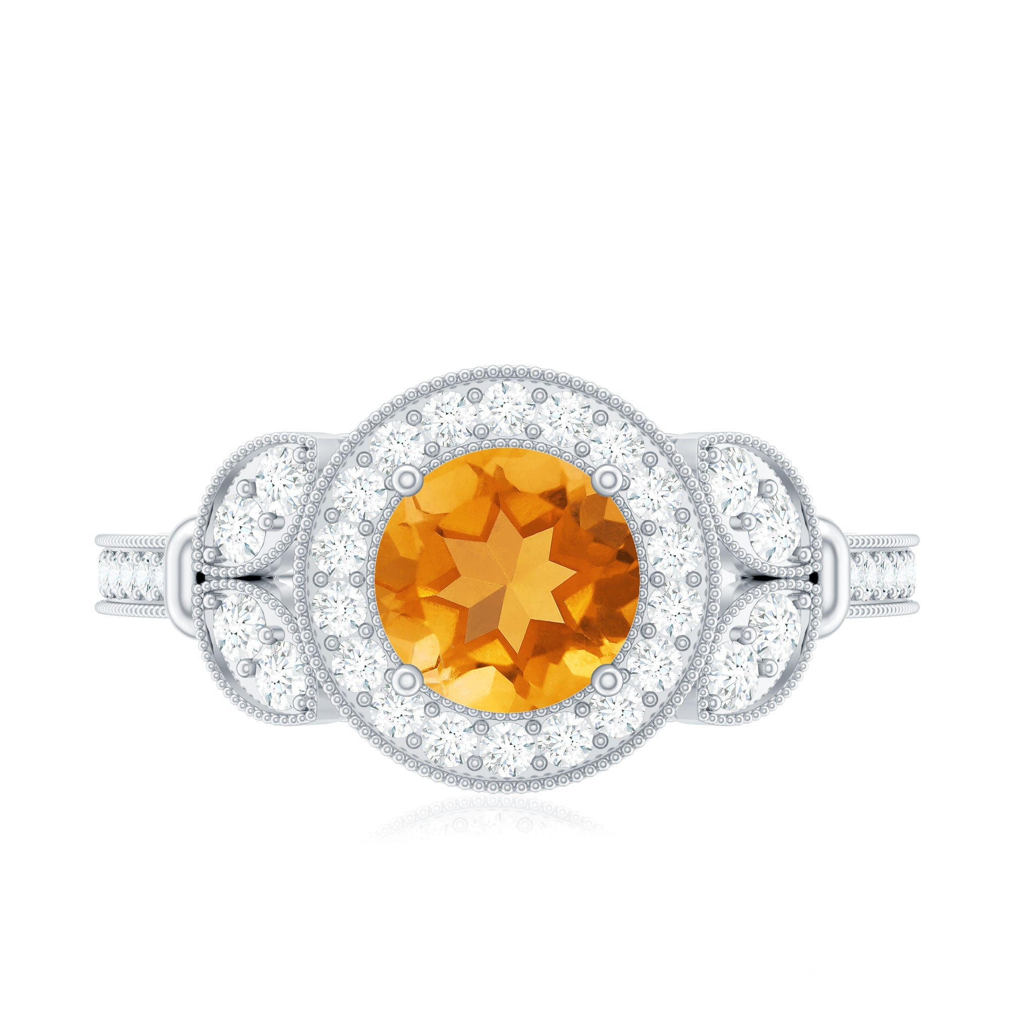 Vintage Style 7mm Citrine Engagement Ring with Diamond Halo