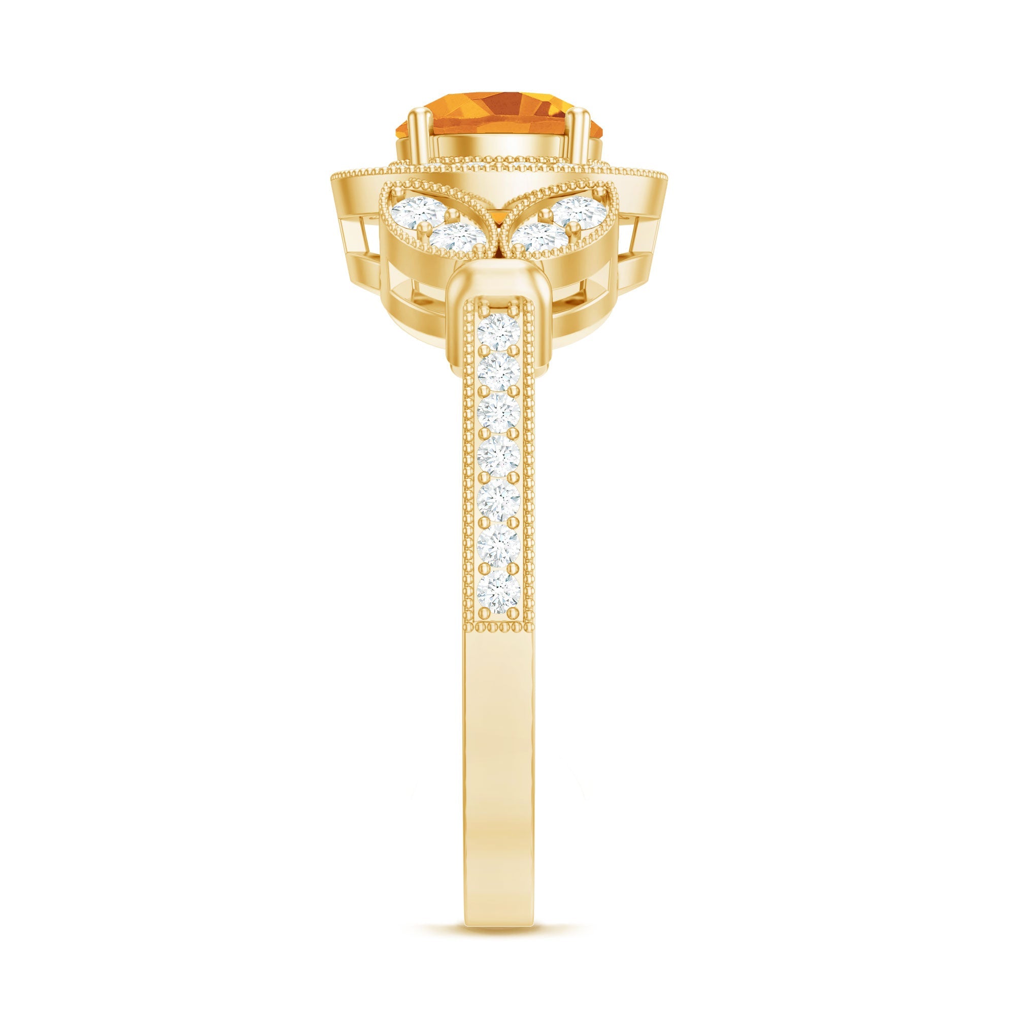 Vintage Style 7mm Citrine Engagement Ring with Diamond Halo